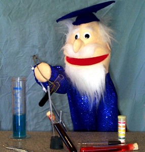 Professor Puppet The professor at work in his lab.